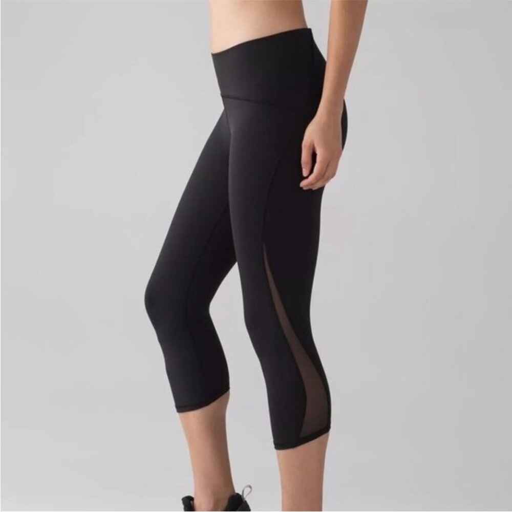 Lululemon Women Train Times Crop 17" (LW6ADDS)‎ BLACK Mesh Panels Size 2
